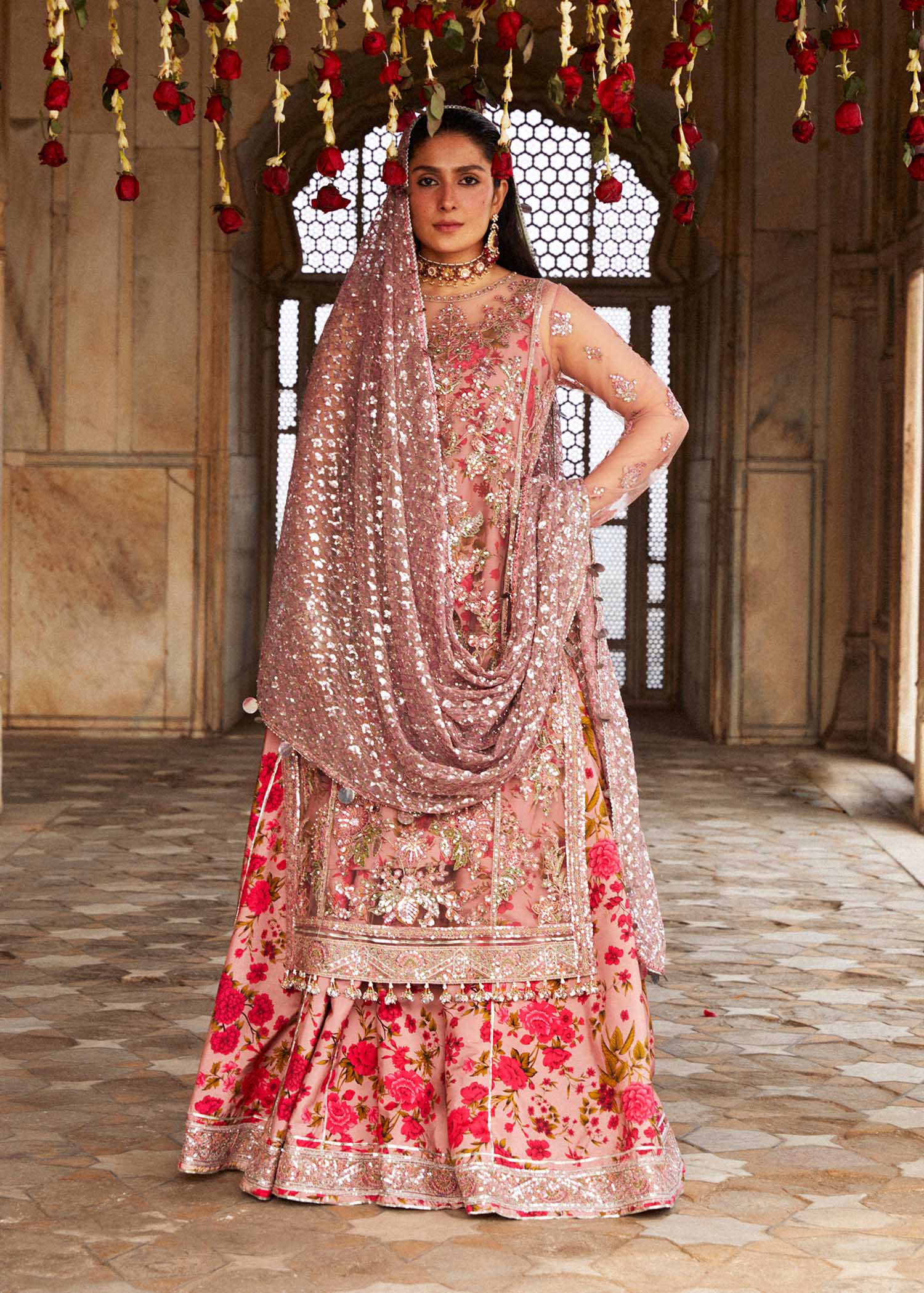 Sham by Hussain Rehar - Luxury Embroidered Net Shirt & Silk Lehenga