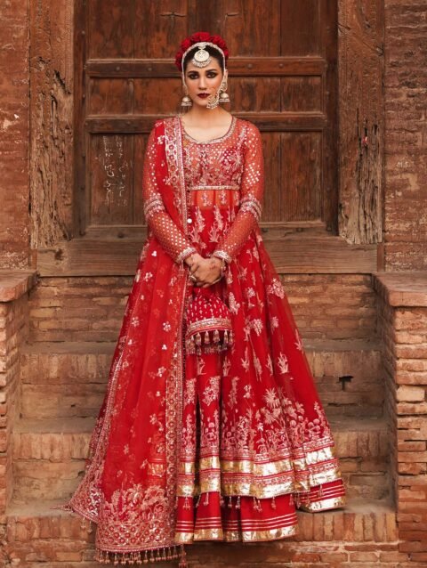 Ismat Red Party Dress by Hussain Rehar – Luxury Gown