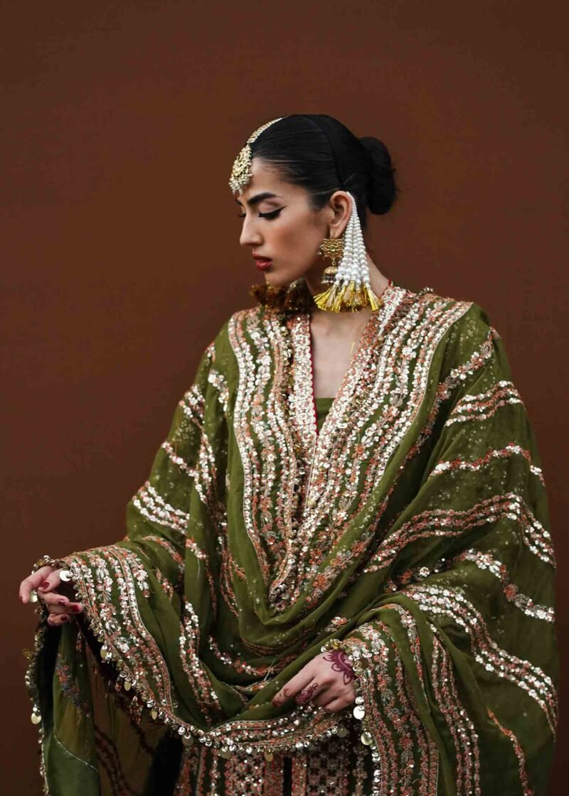 Grassy Green Organza Jacket with Bugle Beads & Sharara - Image 2
