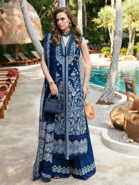 Royal Blue Embroidered Shirt & Dupatta Set by Kanwal Malik
