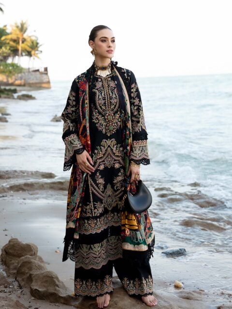 Elan Gloria - Floral Embroidered Dress with Silk Dupatta