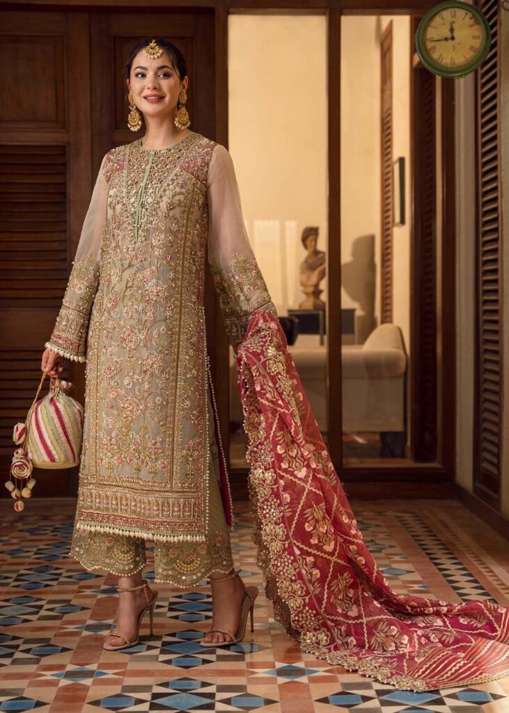 Crimson Pakistani Handcrafted Wedding Dress with Embroidery