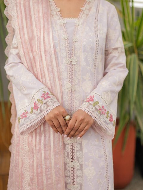 Qalamkar Lawn Outfit with Net Dupatta & Cotton Trouser