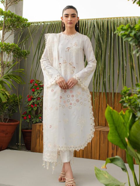Qalamkar Lawn Outfit with Net Dupatta & Cotton Trouser