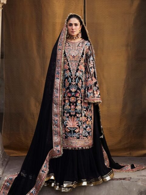 Luxury Chiffon Embroidered Ensemble with Sharara & Dupatta
