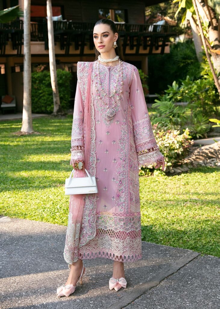Misty: Embroidered Ensemble with Organza Dupatta & Pants