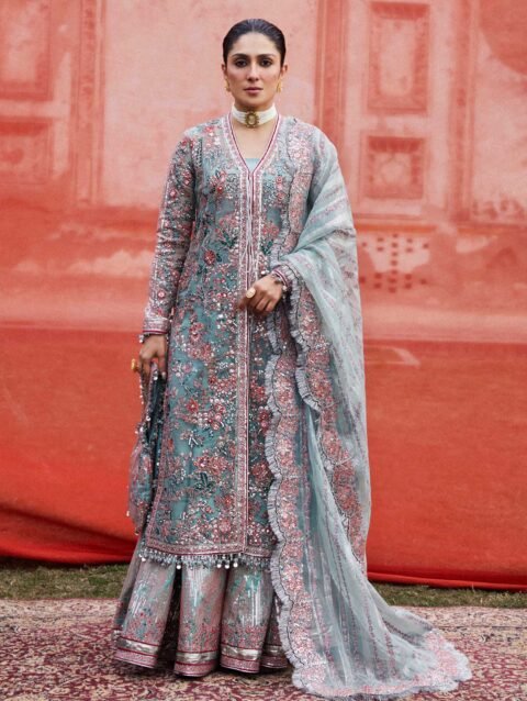 Embroidered Organza Jacket & Silk Sharara Set with Dupatta