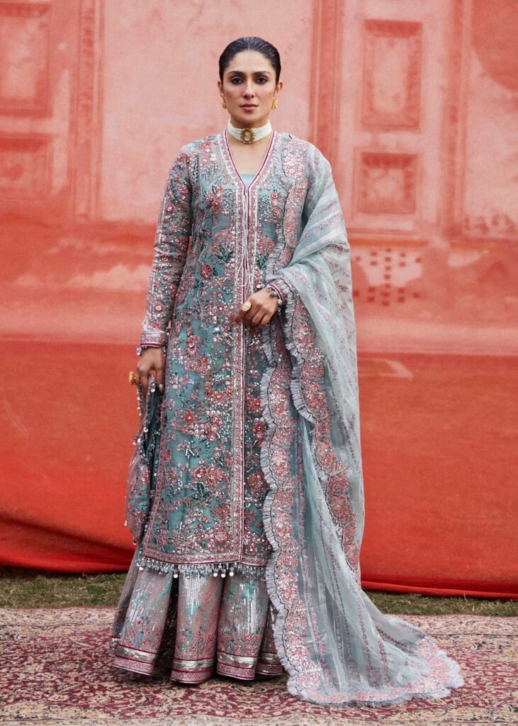Embroidered Organza Jacket & Silk Sharara Set with Dupatta
