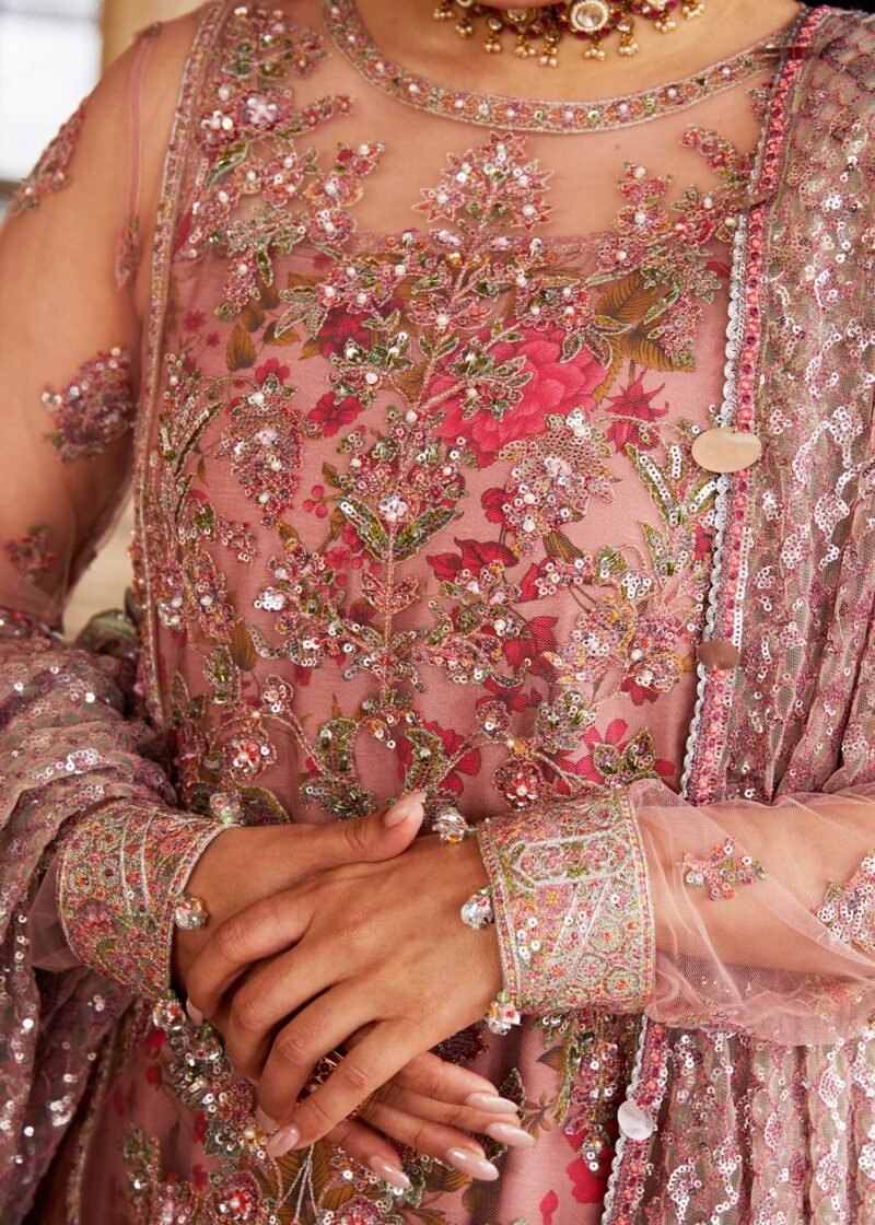 Sham by Hussain Rehar - Luxury Embroidered Net Shirt & Silk Lehenga - Image 3