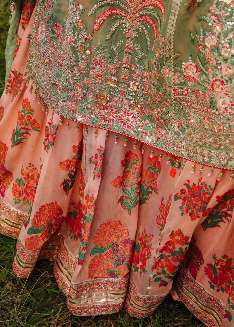 Pastel Mint Green Embroidered Shirt with Chiffon Sharara