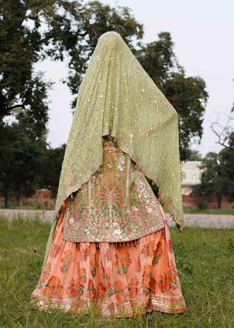Pastel Mint Green Embroidered Shirt with Chiffon Sharara