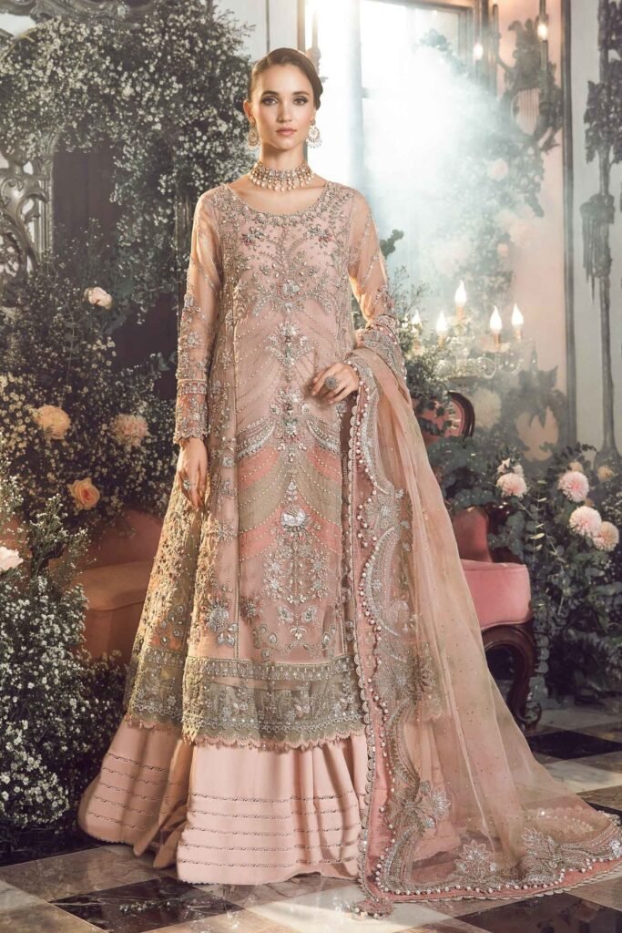 Pastel Pink Organza Silk Dress with Hand Embroidery