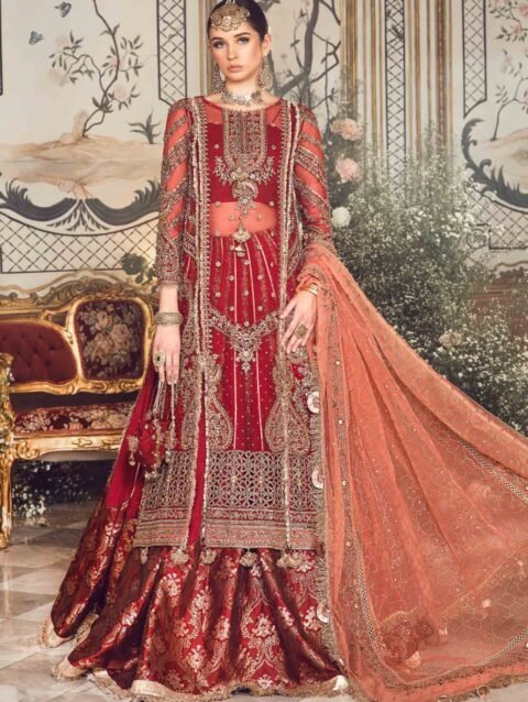 Maroon Hand-Embroidered Organza Raw Silk Dress with Diamantes