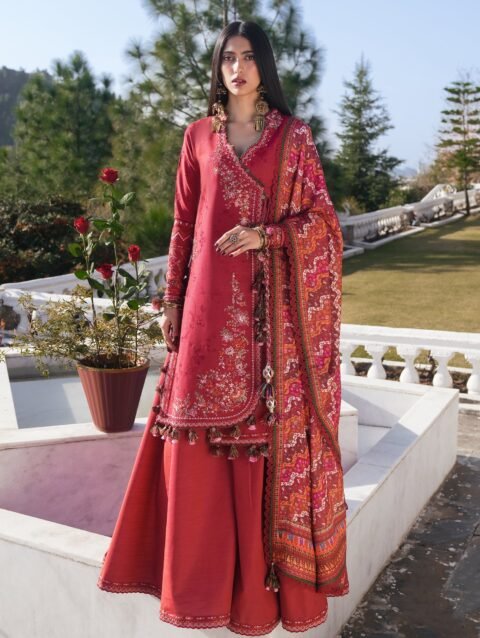 Mana – Carrot Red Khaddar Ensemble for Winter