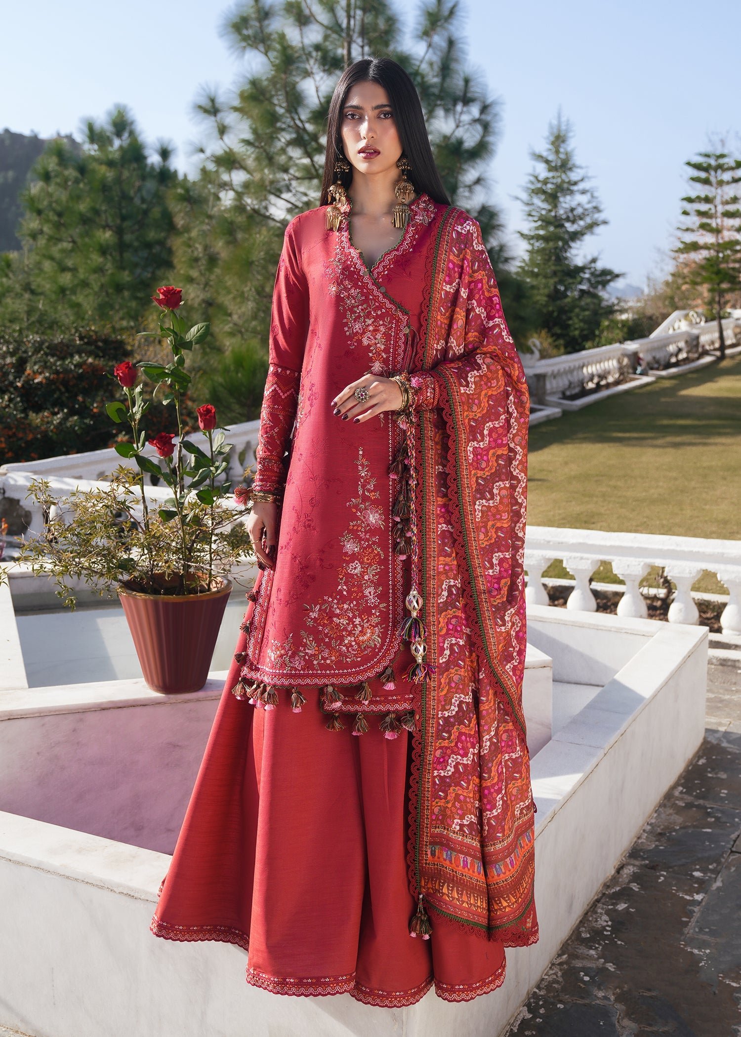 Mana - Carrot Red Khaddar Ensemble for Winter