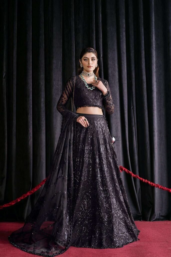 Black Swan by Afrozeh – Embroidered Chiffon Dress with Silk Trousers