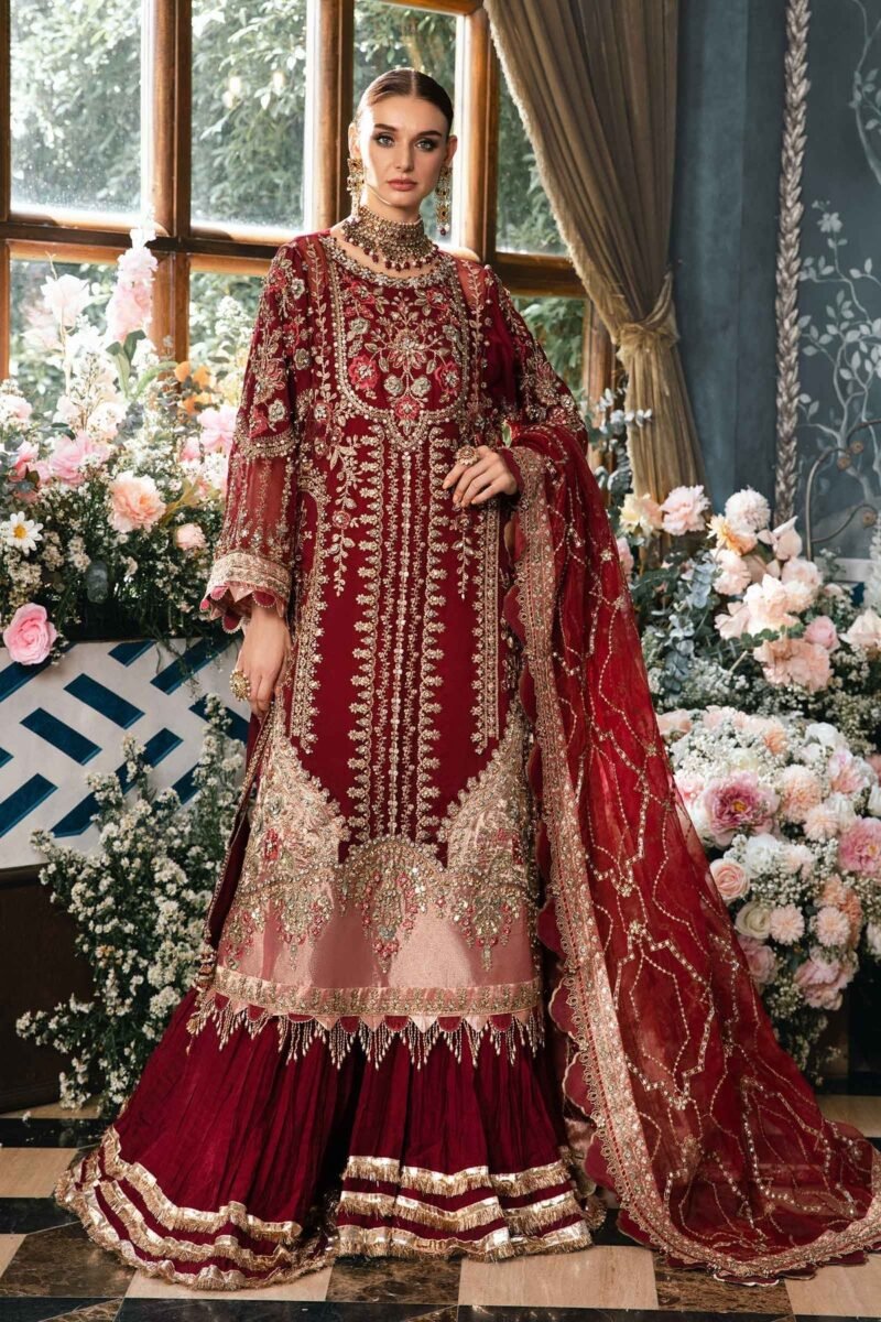 Embroidered Pakistani Dress with Raw Silk & Organza - Custom