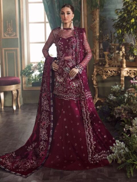 Luxury Wine-Colored Embroidered Pakistani Designer Dress