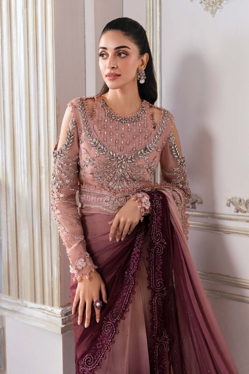 Unstitched Embroidered Chiffon Saree – BD-3001 - Image 8