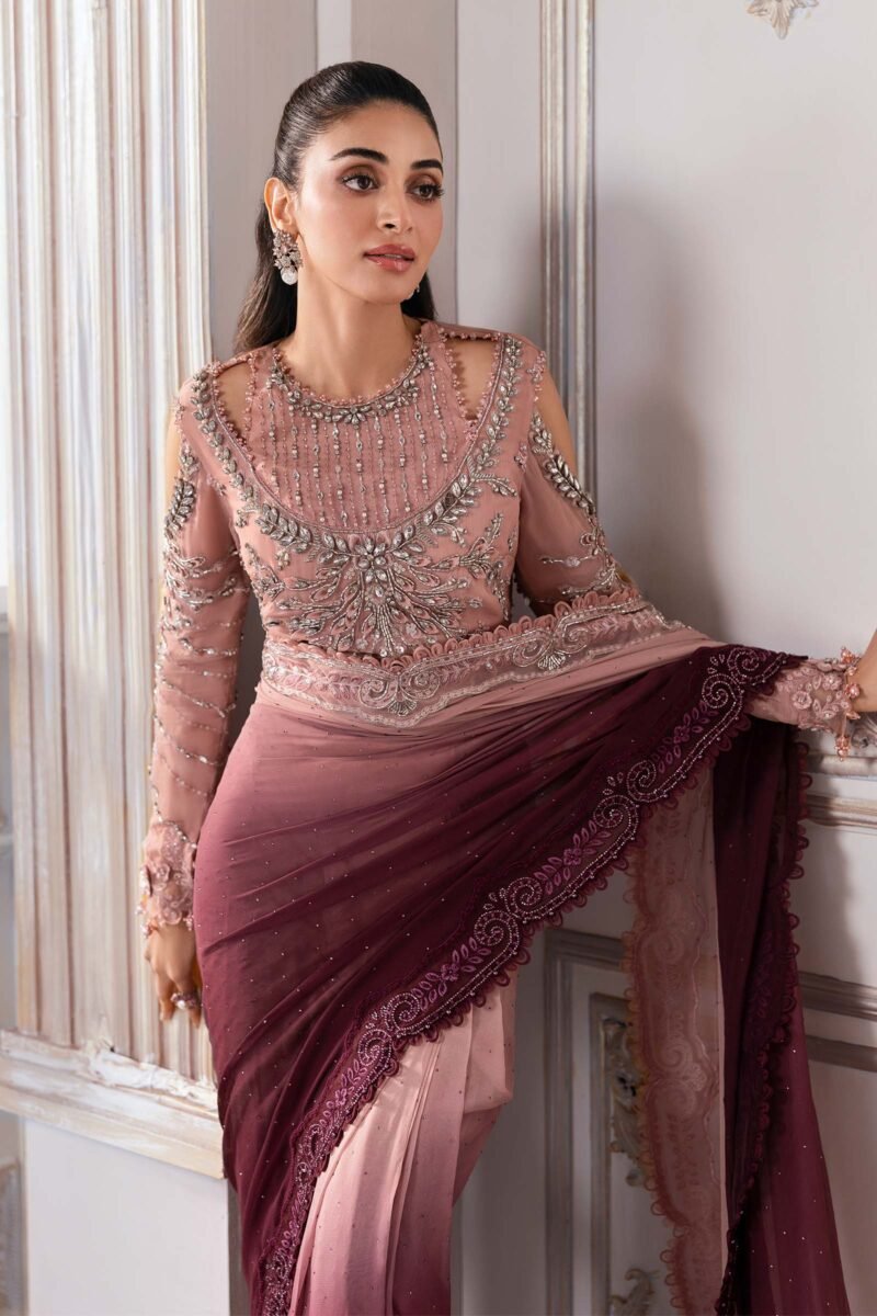 Unstitched Embroidered Chiffon Saree – BD-3001 - Image 7