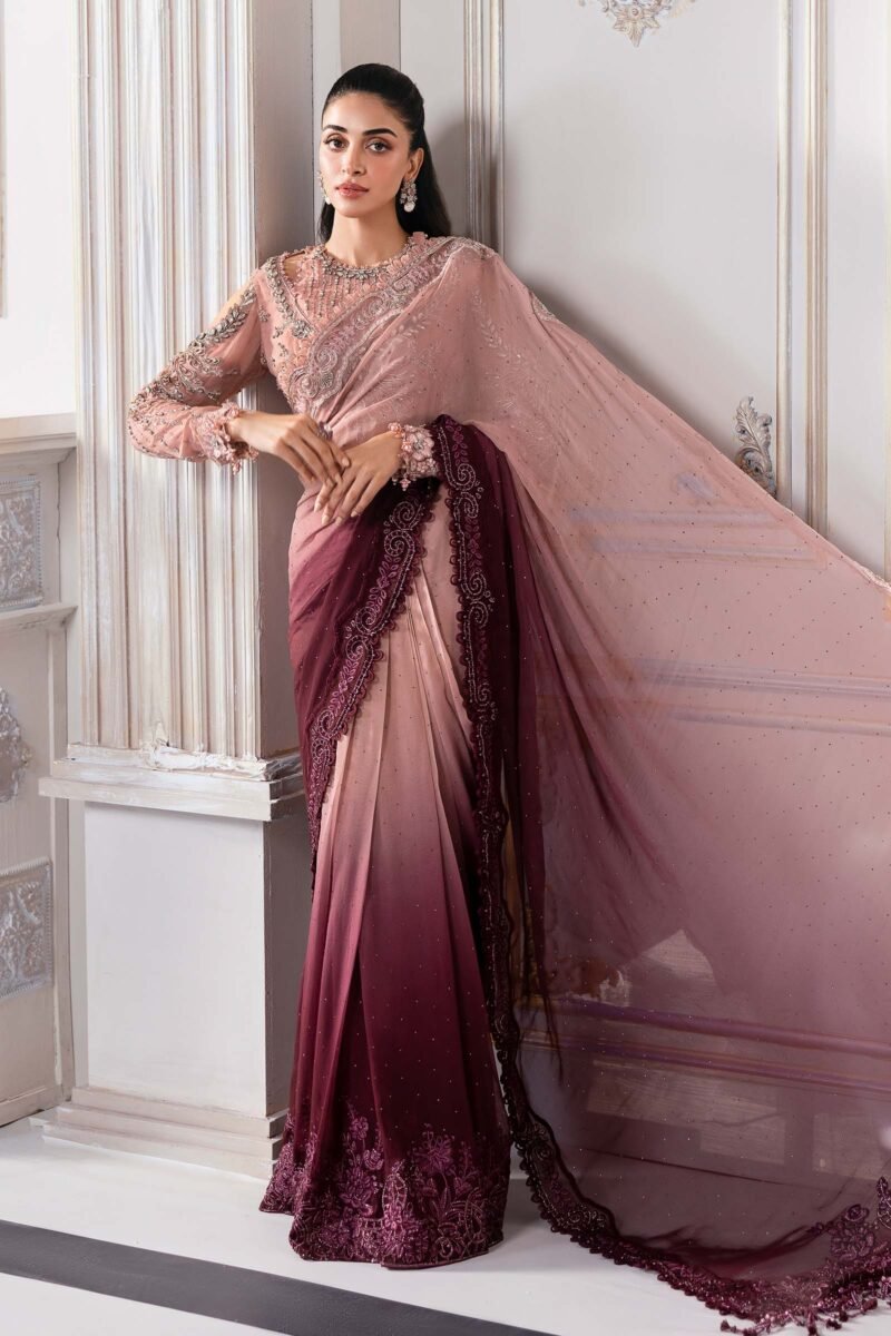 Unstitched Embroidered Chiffon Saree – BD-3001 - Image 4
