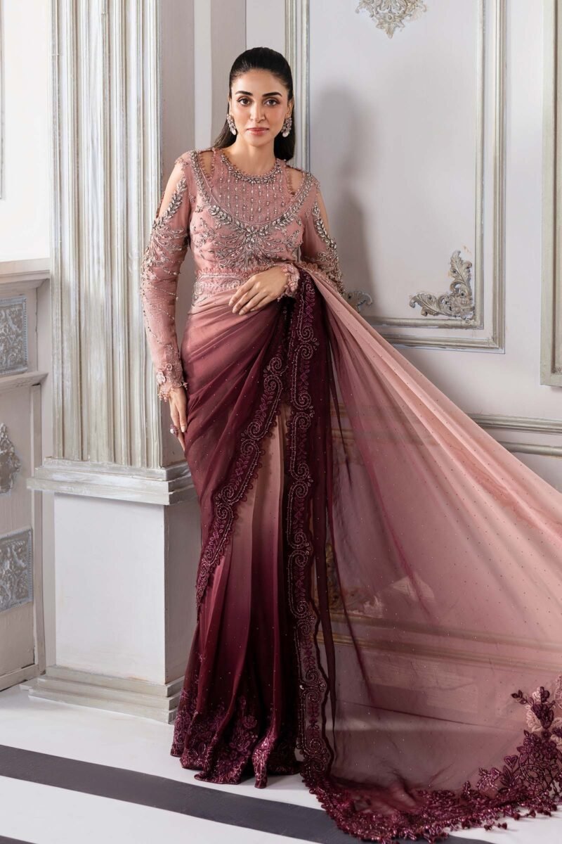 Unstitched Embroidered Chiffon Saree – BD-3001 - Image 3